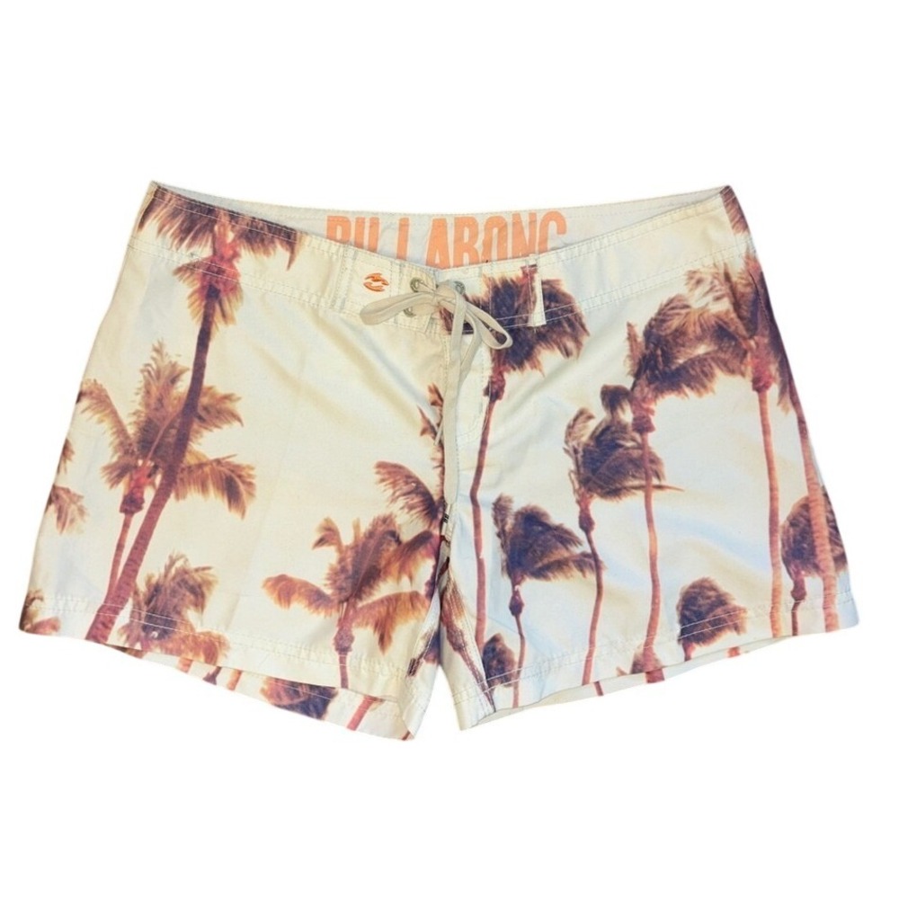 Billabong Women's Cream Shorts with Coral Palm Print Sz 5 small medium surf Y2K